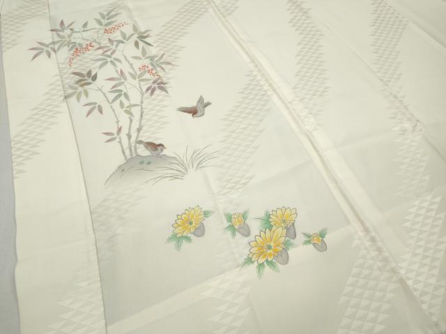 平和屋着物●長襦袢　無双仕立て　手描き　南天花鳥文　金銀彩　正絹　逸品　CABB6329ut