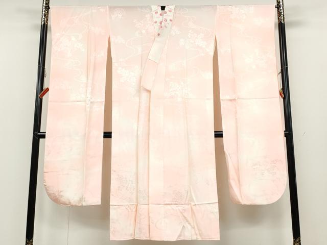 平和屋着物●振袖用長襦袢　無双仕立て　流水草花地紋　暈し染め　半衿刺繍　正絹　逸品　CABB6331ut