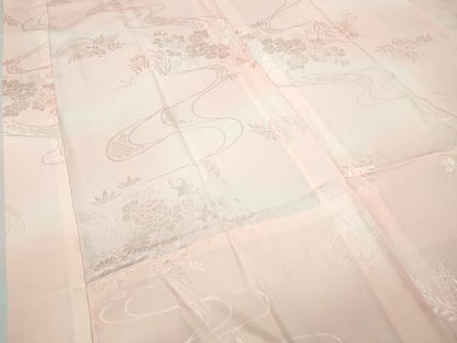 平和屋着物●振袖用長襦袢　無双仕立て　流水草花地紋　暈し染め　半衿刺繍　正絹　逸品　CABB6331ut
