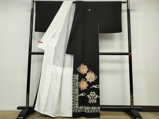 平和屋着物●豪華黒留袖　色紙重ね人物動物花文　金彩　正絹　逸品　CABB6336ut