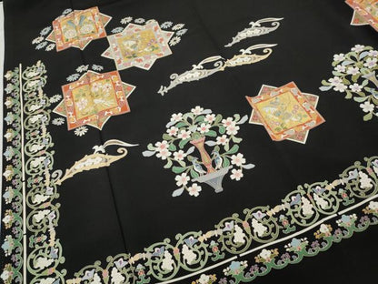 平和屋着物●豪華黒留袖　色紙重ね人物動物花文　金彩　正絹　逸品　CABB6336ut