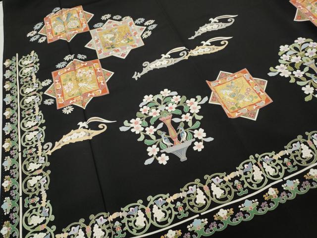 平和屋着物●豪華黒留袖　色紙重ね人物動物花文　金彩　正絹　逸品　CABB6336ut