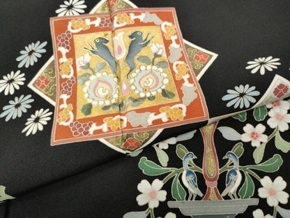 平和屋着物●豪華黒留袖　色紙重ね人物動物花文　金彩　正絹　逸品　CABB6336ut