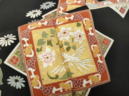 平和屋着物●豪華黒留袖　色紙重ね人物動物花文　金彩　正絹　逸品　CABB6336ut