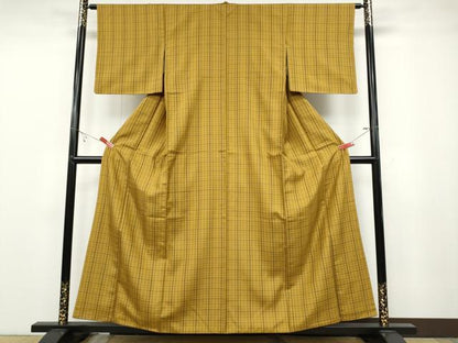 平和屋着物●黄八丈　紬　格子柄　正絹　逸品　CABB6340ut