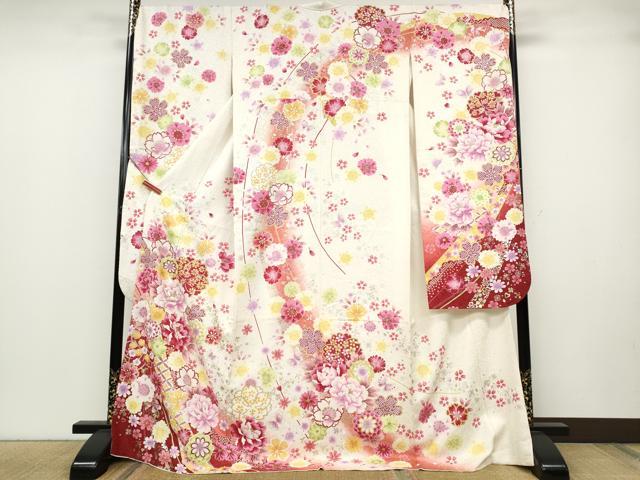 平和屋着物●豪華振袖　刺繍　花蝶文　暈し染め　金銀彩　正絹　逸品　CABB6341ut