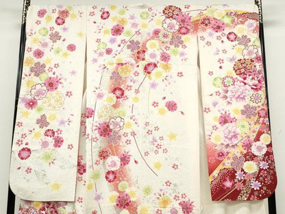 平和屋着物●豪華振袖　刺繍　花蝶文　暈し染め　金銀彩　正絹　逸品　CABB6341ut