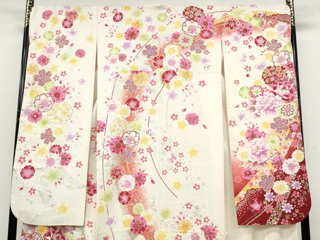 平和屋着物●豪華振袖　刺繍　花蝶文　暈し染め　金銀彩　正絹　逸品　CABB6341ut