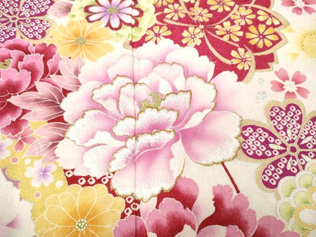 平和屋着物●豪華振袖　刺繍　花蝶文　暈し染め　金銀彩　正絹　逸品　CABB6341ut