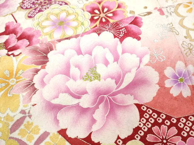 平和屋着物●豪華振袖　刺繍　花蝶文　暈し染め　金銀彩　正絹　逸品　CABB6341ut