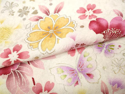 平和屋着物●豪華振袖　刺繍　花蝶文　暈し染め　金銀彩　正絹　逸品　CABB6341ut