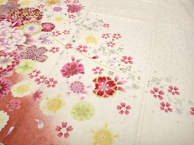 平和屋着物●豪華振袖　刺繍　花蝶文　暈し染め　金銀彩　正絹　逸品　CABB6341ut