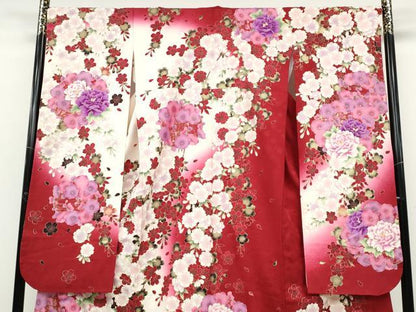 平和屋着物●豪華振袖　刺繍　草花文　暈し染め　金彩　正絹　逸品　CABB6343ut