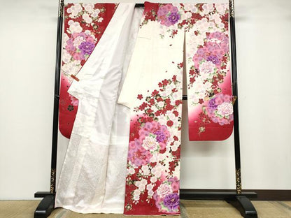 平和屋着物●豪華振袖　刺繍　草花文　暈し染め　金彩　正絹　逸品　CABB6343ut