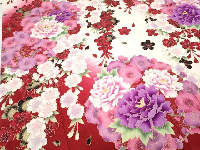 平和屋着物●豪華振袖　刺繍　草花文　暈し染め　金彩　正絹　逸品　CABB6343ut