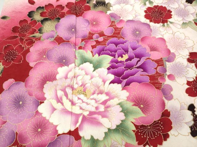 平和屋着物●豪華振袖　刺繍　草花文　暈し染め　金彩　正絹　逸品　CABB6343ut