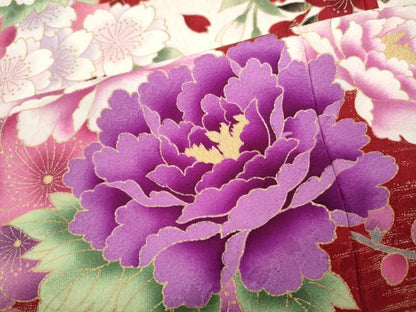 平和屋着物●豪華振袖　刺繍　草花文　暈し染め　金彩　正絹　逸品　CABB6343ut