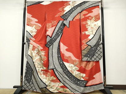 平和屋着物●豪華振袖　絞り　花車文　金銀彩　正絹　逸品　CABB6344ut