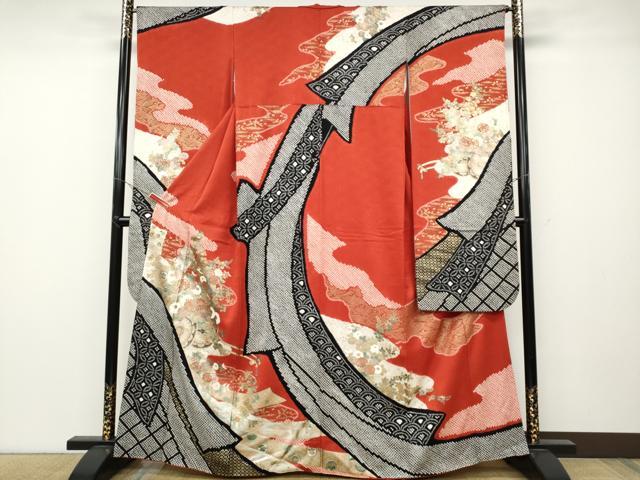平和屋着物●豪華振袖　絞り　花車文　金銀彩　正絹　逸品　CABB6344ut
