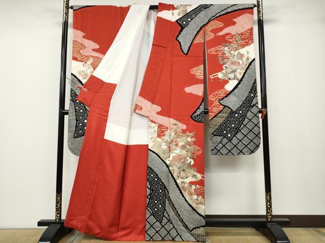 平和屋着物●豪華振袖　絞り　花車文　金銀彩　正絹　逸品　CABB6344ut