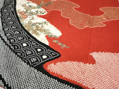 平和屋着物●豪華振袖　絞り　花車文　金銀彩　正絹　逸品　CABB6344ut