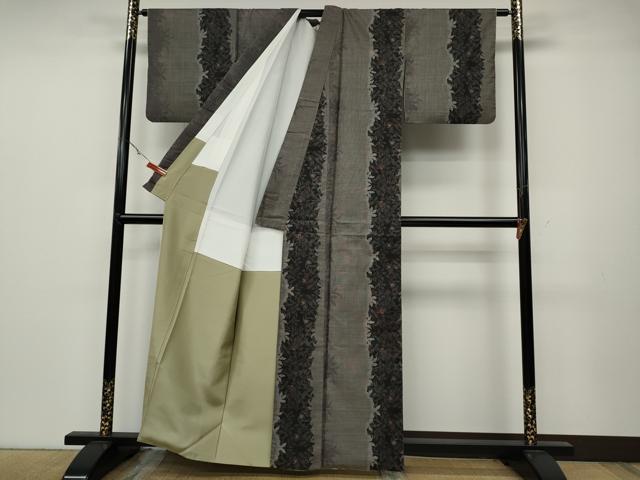 平和屋着物●本場大島紬　9マルキ　草花間道　シルエット　正絹　逸品　CABB6345ut