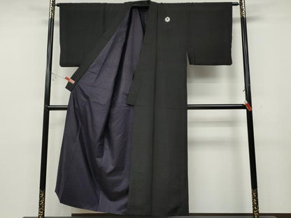 平和屋着物●男性　黒紋付　羽織セット　羽裏：風景地紙文　正絹　逸品　CABB6347ut