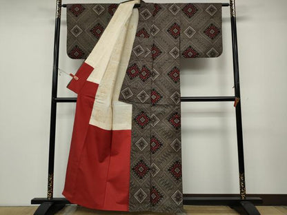 平和屋着物●本場大島紬　龍郷絣　羽織セット　菱花文　正絹　逸品　CABB6349ut