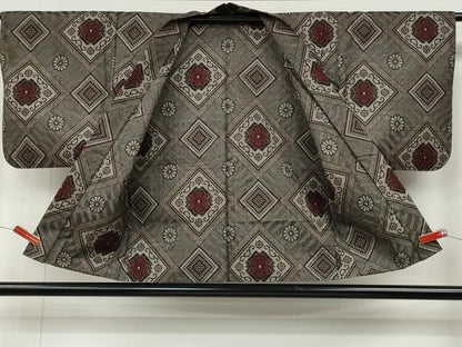 平和屋着物●本場大島紬　龍郷絣　羽織セット　菱花文　正絹　逸品　CABB6349ut