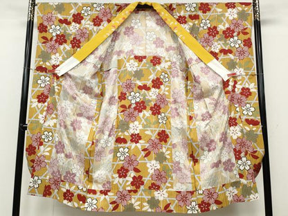 平和屋着物●豪華振袖・長襦袢セット 斜線地紋 薔薇色 半衿刺繍 正絹 逸品 CABB6351ut
