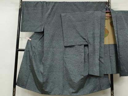 平和屋着物●男性 髭紬 アンサンブル 墨色 正絹 逸品 CABB6357ut