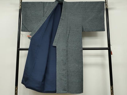 平和屋着物●男性 髭紬 アンサンブル 墨色 正絹 逸品 CABB6357ut