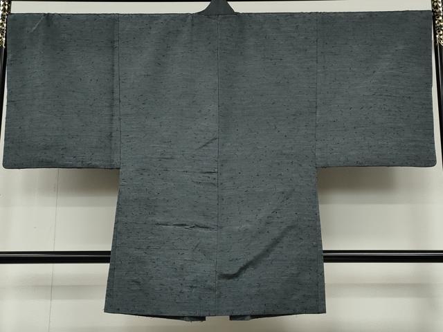 平和屋着物●男性 髭紬 アンサンブル 墨色 正絹 逸品 CABB6357ut