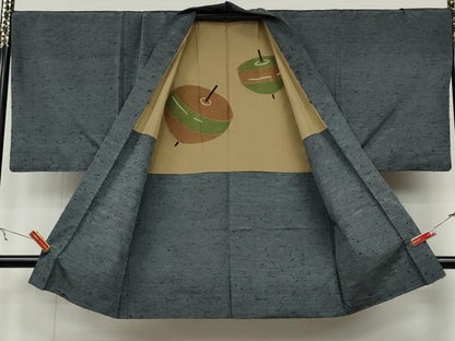 平和屋着物●男性 髭紬 アンサンブル 墨色 正絹 逸品 CABB6357ut