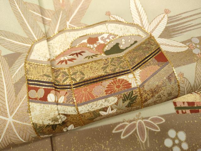 平和屋着物●豪華色留袖　駒刺繍　貝桶檜扇花文　金彩　正絹　逸品　未使用　CABB6361ut 平和屋着物○豪華色留袖 駒刺繍 貝桶檜扇花文 金彩