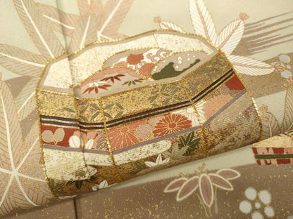 平和屋着物●豪華色留袖　駒刺繍　貝桶檜扇花文　金彩　正絹　逸品　未使用　CABB6361ut