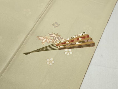 平和屋着物●豪華色留袖　駒刺繍　貝桶檜扇花文　金彩　正絹　逸品　未使用　CABB6361ut