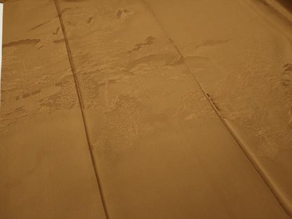 平和屋着物●無地絵羽訪問着　作家物　雲取り風景草木地紋　丁子染色　正絹　逸品　CABB6369ut