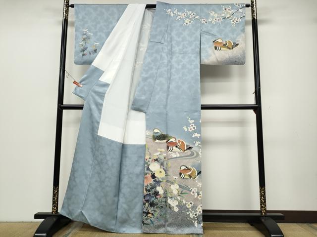 平和屋着物●訪問着　鴛鴦文　たたき染め　金彩　正絹　逸品　CABB6239ut 平和屋着物○訪問着 鴛鴦文 たたき染め 金彩 正絹 逸品 CABB6239ut