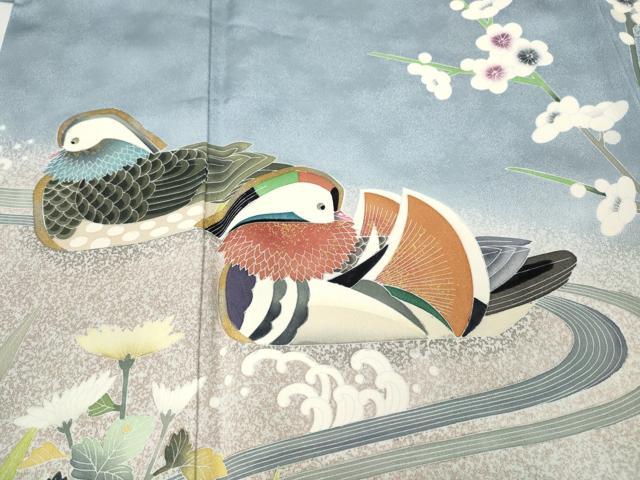 平和屋着物○訪問着 流水鴛鴦花文 たたき染め 金彩 正絹 逸品 CABB6374ut