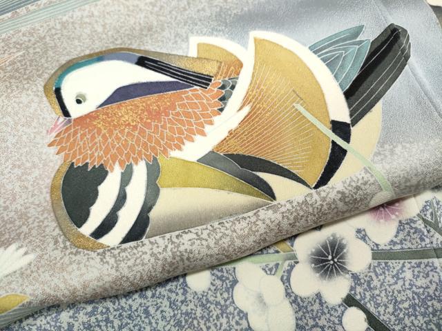 平和屋着物○訪問着 流水鴛鴦花文 たたき染め 金彩 正絹 逸品 CABB6374ut