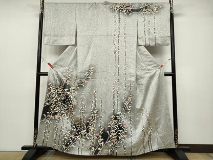 平和屋着物●訪問着　枝花文　たたき染め　金彩　正絹　逸品　CABB6375ut