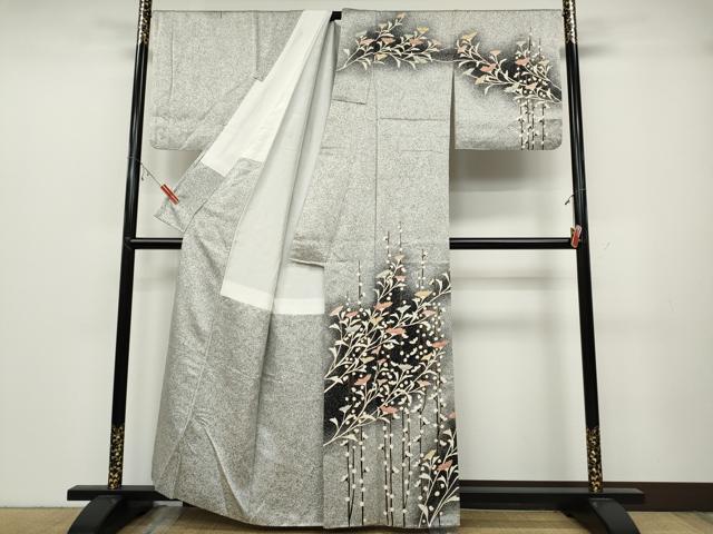 平和屋着物●訪問着　枝花文　たたき染め　金彩　正絹　逸品　CABB6375ut
