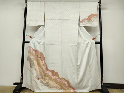 平和屋着物●訪問着　絞り　刺繍　道長芝草花文　金彩　正絹　逸品　CABB6377ut
