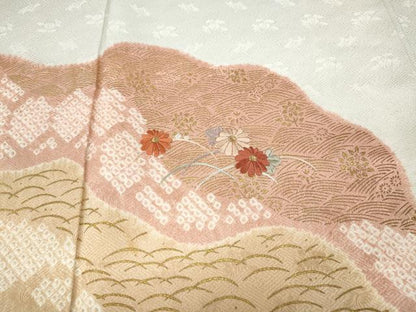 平和屋着物●訪問着　絞り　刺繍　道長芝草花文　金彩　正絹　逸品　CABB6377ut