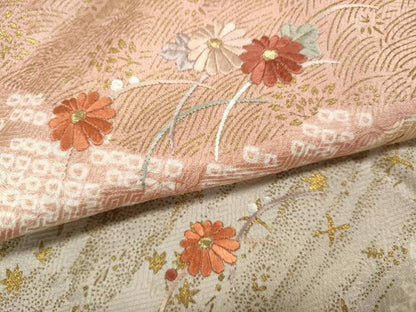 平和屋着物●訪問着　絞り　刺繍　道長芝草花文　金彩　正絹　逸品　CABB6377ut