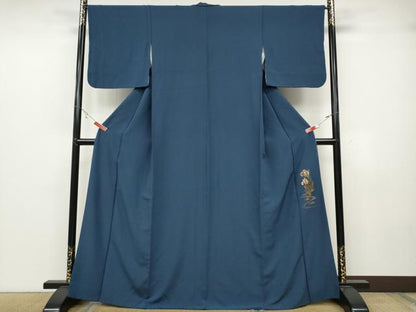 平和屋着物●上質な色無地　青藍色　正絹　逸品　CABB6379ut