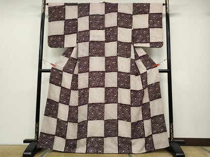 平和屋着物●本疋田絞り 小紋 市松花文 正絹 逸品 CABB6387ut