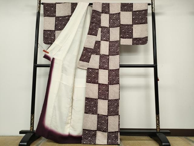 平和屋着物●本疋田絞り 小紋 市松花文 正絹 逸品 CABB6387ut