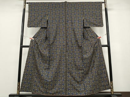 平和屋着物●本場大島紬　龍郷絣　秋名バラ　正絹　逸品　CABB6388ut